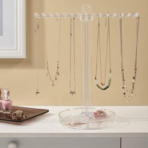 STORi Clear Plastic Hanging Jewelry Organizer | Holds 30 Individual Necklaces on the Pegs & Sorts Small Jewelry in the Bottom Divided Holder | Made in USA