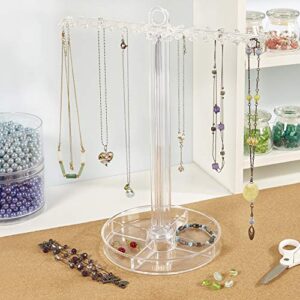 STORi Clear Plastic Hanging Jewelry Organizer | Holds 30 Individual Necklaces on the Pegs & Sorts Small Jewelry in the Bottom Divided Holder | Made in USA