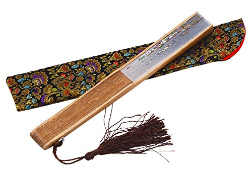 Amajiji Charming Elegant Modern Woman Handmade Bamboo Silk 8.27" (21cm) Folding Pocket Purse Hand Fan, Collapsible Transparent Holding Painted Fan with Silk Pouches/Wrapping LXHSZ (LXHS-21)