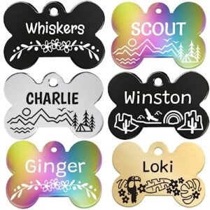 gotags dog tags, personalized pet tags in stainless steel, solid brass, rainbow steel or black steel with cute custom design, engraved on both sides, cute custom tags for dogs and cats, made in usa