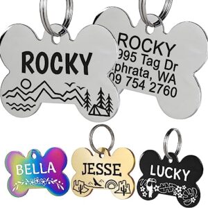 GoTags Dog Tags, Personalized Pet Tags in Stainless Steel, Solid Brass, Rainbow Steel or Black Steel with Cute Custom Design, Engraved on Both Sides, Cute Custom Tags for Dogs and Cats, Made in USA