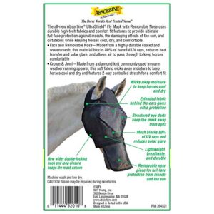 Absorbine UltraShield Equine Fly Mask, UV Protection, Horse Size Without Ears, Has Removable Nose