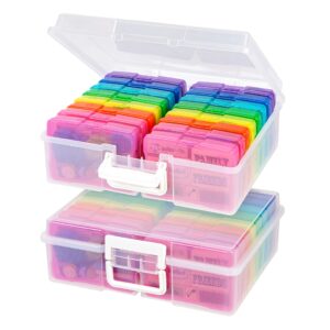 iris usa 4" x 6" photo storage craft keeper, 2 pack, main container with 16 organization cases for pictures, crafts, scrapbooking, stationery storage, protection and organization, multi-color/clear