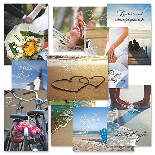 Wedding and Anniversary Greeting Cards Value Pack - Set of 20 (10 designs), Large 5" x 7" Anniversary Cards with Sentiments Inside, White Envelopes