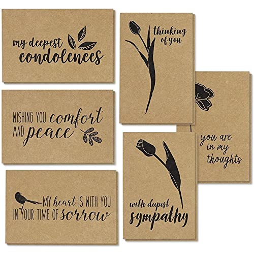 Juvale Kraft Paper Blank Sympathy Cards with Envelopes, 6 Designs (4 x 6 In, 72 Pack)