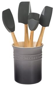 le creuset silicone craft series utensil set with stoneware crock, 5 pc., oyster