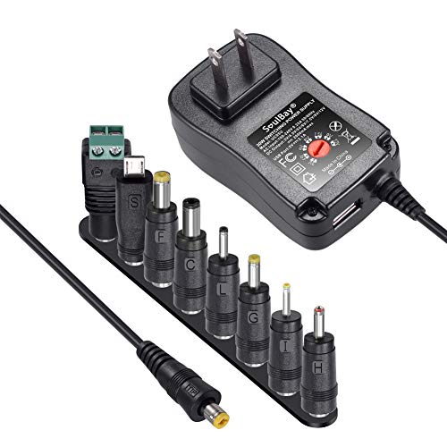 [Upgraded Version] SoulBay 30W Universal AC/DC Adapter Switching Power Supply with 8 Selectable Adapter Tips, Including Micro USB Plug, for 3V to 12V Household Electronics and LED Strip - 2000mA Max