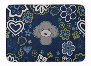 caroline's treasures blue flowers silver gray poodle floor mat, 19" x 27", multicolor