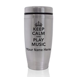 skunkwerkz commuter travel mug, keep calm and play music, personalized engraving included