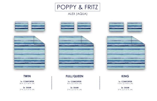 Poppy & Fritz - Queen Comforter Set, Breathable Cotton Bedding with Matching Sham, Medium Weight for All Seasons (Alex Blue, Queen)