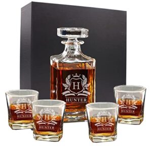 custom engraved groomsmen - whiskey decanter set and 4 glasses set - personalized and monogrammed with wps styles
