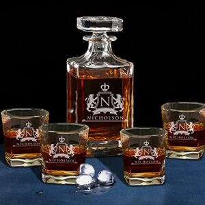 Custom Engraved Groomsmen - Whiskey Decanter Set and 4 Glasses Set - Personalized and Monogrammed with WPS Styles