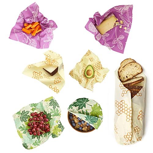 Bee's Wrap - 7 Piece Value Pack - Made in USA with Certified Organic Cotton - Plastic and Silicone Free - Reusable Eco-Friendly Beeswax Food Wraps - 7 Pieces (2 S,2 M,2 L, 1 bread)