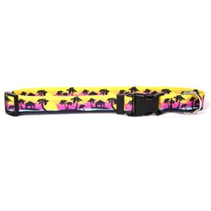 yellow dog design palm tree isldog collar, small-3/4 wide fits neck sizes 10 to 14", (ptre103)