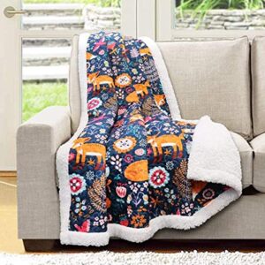 lush decor pixie fox throw fuzzy reversible sherpa blanket 60” x 50” navy