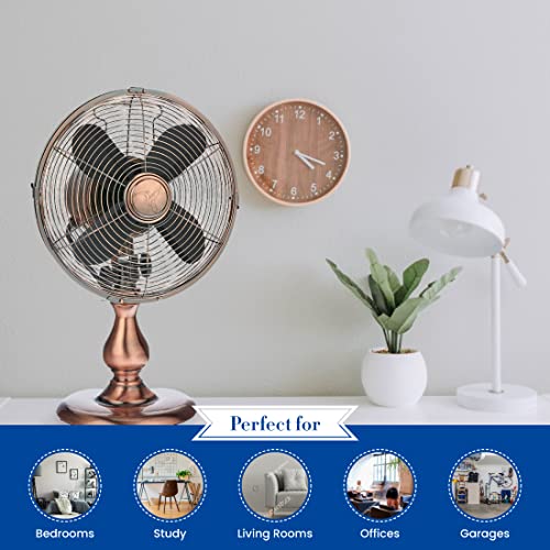 DecoBREEZE Oscillating Table Fan, 3-Speed Portable Fan, Copper, Antique Fan, 10 inches
