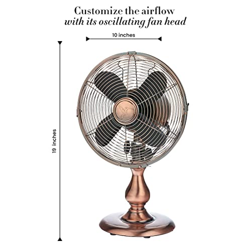 DecoBREEZE Oscillating Table Fan, 3-Speed Portable Fan, Copper, Antique Fan, 10 inches