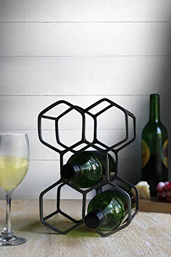 storeindya Wrought Iron Wine Rack Stand Bottle Holder with Natural Powder Coated in Carbon Black Iron Finish Holds up to Five Bottles