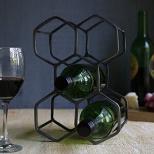 storeindya Wrought Iron Wine Rack Stand Bottle Holder with Natural Powder Coated in Carbon Black Iron Finish Holds up to Five Bottles