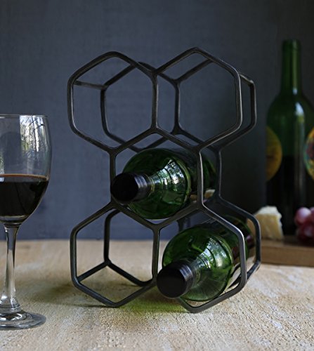 storeindya Wrought Iron Wine Rack Stand Bottle Holder with Natural Powder Coated in Carbon Black Iron Finish Holds up to Five Bottles