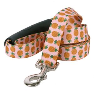 yellow dog design pineapples pink ez-grip dog leash, small/medium-3/4 wide 5' (60") long