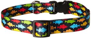 yellow dog design rainbow fish black dog collar, large-1" wide fits neck sizes 18 to 28"