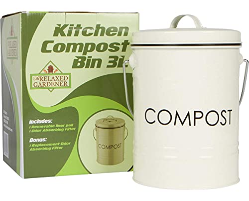 The Relaxed Gardener Kitchen Compost Bin (0.8 Gallon) - Rust Proof and Leak Proof Countertop Compost Bucket with Lid, No Smells Organic Waste Bin for Rustic Country and Farmhouse Style Kitchens