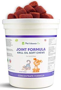 pet vitamin co - hip & joint health krill oil soft chews for dogs & cats - rich in omega 3, 6 & antioxidants - benefits hip & joints, skin & coat - reduce shedding & itching - made in usa