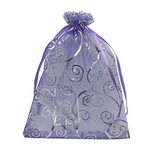 ANSLEY SHOP 100pcs 5x7 Inches Drawstrings Organza Gift Candy Bags Wedding Favors Bags (Purple with Silver)
