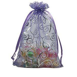 ANSLEY SHOP 100pcs 5x7 Inches Drawstrings Organza Gift Candy Bags Wedding Favors Bags (Purple with Silver)