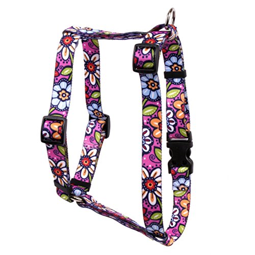 Yellow Dog Design Pink Garden Roman Style H Dog Harness, Small/Medium-3/4 Wide fits Chest of 14 to 20"