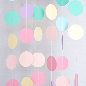 circle dots paper party garland streamer backdrop (4-pack, 10 feet per garland, 40 feet total) - unicorn pastel