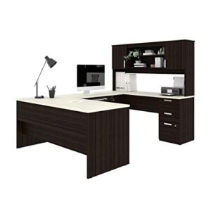 bestar ridgeley u-shaped executive desk with pedestal and hutch, 65w, white chocolate