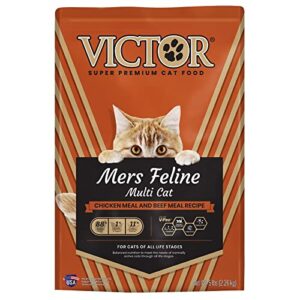 victor super premium cat food – mers feline dry cat food with chicken, beef, pork and fish meal proteins for normally active cats – all breeds and all life stages from kitten to adult, 5 lb