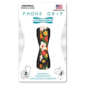 lovehandle phone grip for most smartphones and mini tablets, floral garden design colored elastic strap with black base, lh-01floralgarden