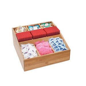 mind reader coffee condiment and accessories caddy organizer with 9 organizing compartments, bamboo brown