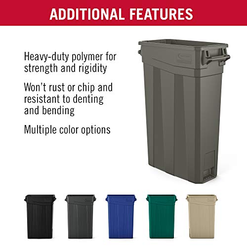 Suncast Commercial TCNH2030BK Narrow Trash Can With Handles, 30.00" Height x 11.08" Width, 23 gal Capacity, Black