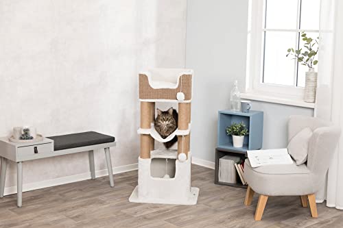 TRIXIE Lucano XXL 43-in Cat Tower, Sisal Scratching Posts, Cat Tree with Plush Condo, Cushions, Dangling Cat Toys, Brown