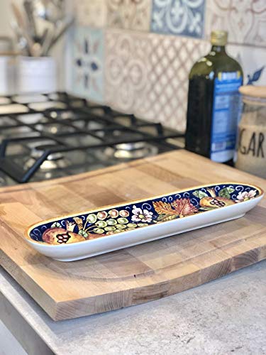 CERAMICHE D'ARTE PARRINI - Italian Ceramic Serving Appetizer Tray Baguette Decorated Grape Hand Painted Made in ITALY Tuscan