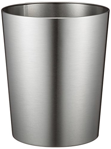 iDesignRound Metal Waste Basket, The Patton Collection – 8" x 8" x 9.7", Brushed Stainless Steel