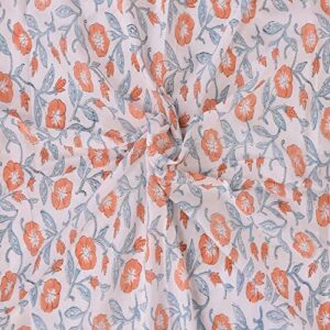 trade star 3 yard hand block printed fabric, 100% cotton running natural dye sanganeri indian floral print fabric by the yard width 44 inches (pattern 18)