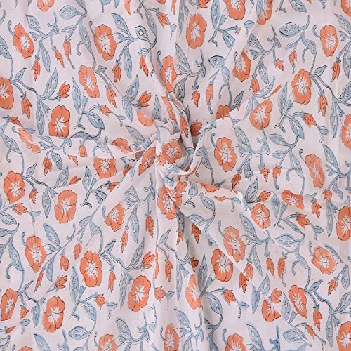 Trade Star 3 Yard Hand Block Printed Fabric, 100% Cotton Running Natural Dye Sanganeri Indian Floral Print Fabric by The Yard Width 44 Inches (Pattern 18)