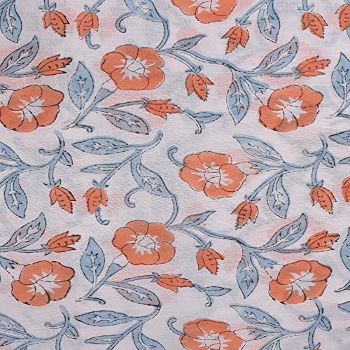 Trade Star 3 Yard Hand Block Printed Fabric, 100% Cotton Running Natural Dye Sanganeri Indian Floral Print Fabric by The Yard Width 44 Inches (Pattern 18)