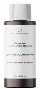 leather restore leather color repair, espresso very dark brown 1 oz - repair, recolor and restore couch, furniture, auto interior, car seats, vinyl and shoes