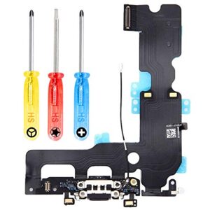 mmobiel dock connector compatible with iphone 7 2016 - charging port flex cable - headphone port/microphone/antenna replacement - incl. screwdrivers - black