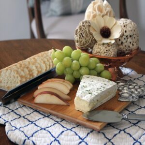Arthur Court Designs Bamboo Cheese Board with Aluminum Grape Accent Cracker Tray and Spreader 8.5 inch x 8.5 inch board