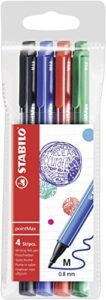 stabilo nylon tip writing pen pointmax - wallet of 4 - assorted colors