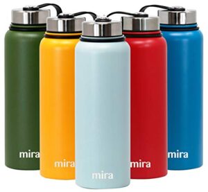 mira 40 oz stainless steel vacuum insulated wide mouth water bottle - thermos keeps cold for 24 hours, hot for 12 hours - double walled hydro travel flask - pearl blue