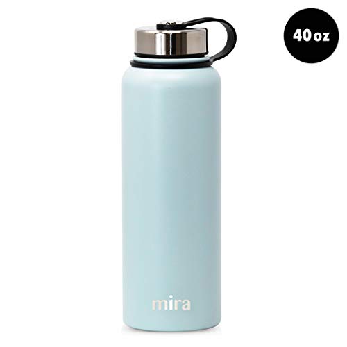 MIRA 40 oz Stainless Steel Vacuum Insulated Wide Mouth Water Bottle - Thermos Keeps Cold for 24 hours, Hot for 12 hours - Double Walled Hydro Travel Flask - Pearl Blue