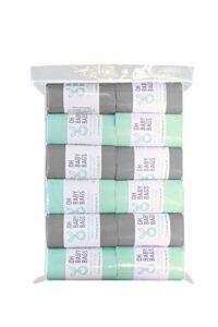 oh baby bags scented disposable plastic bags - 12 rolls, 144 bags total, seafoam and gray